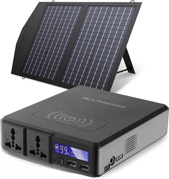 Allpowers® Solar Power Station - Powerbank - Zonnepaneel - Zonnepaneel set - Noodstroom - Zonnepaneel met accu - Zonnepaneel met accu en stopcontact - Zonnepaneel Camper - 41600mAh - 60W