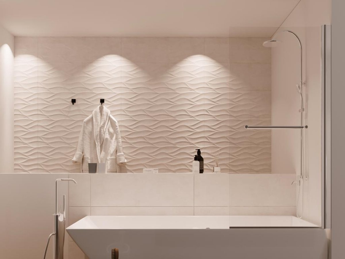 Shower & Design Badscherm met verchroomd metalen handdoekenrek in industriële stijl - 70 x 140 cm - TOBIN L 70 cm x H 140 cm x D 0.5 cm