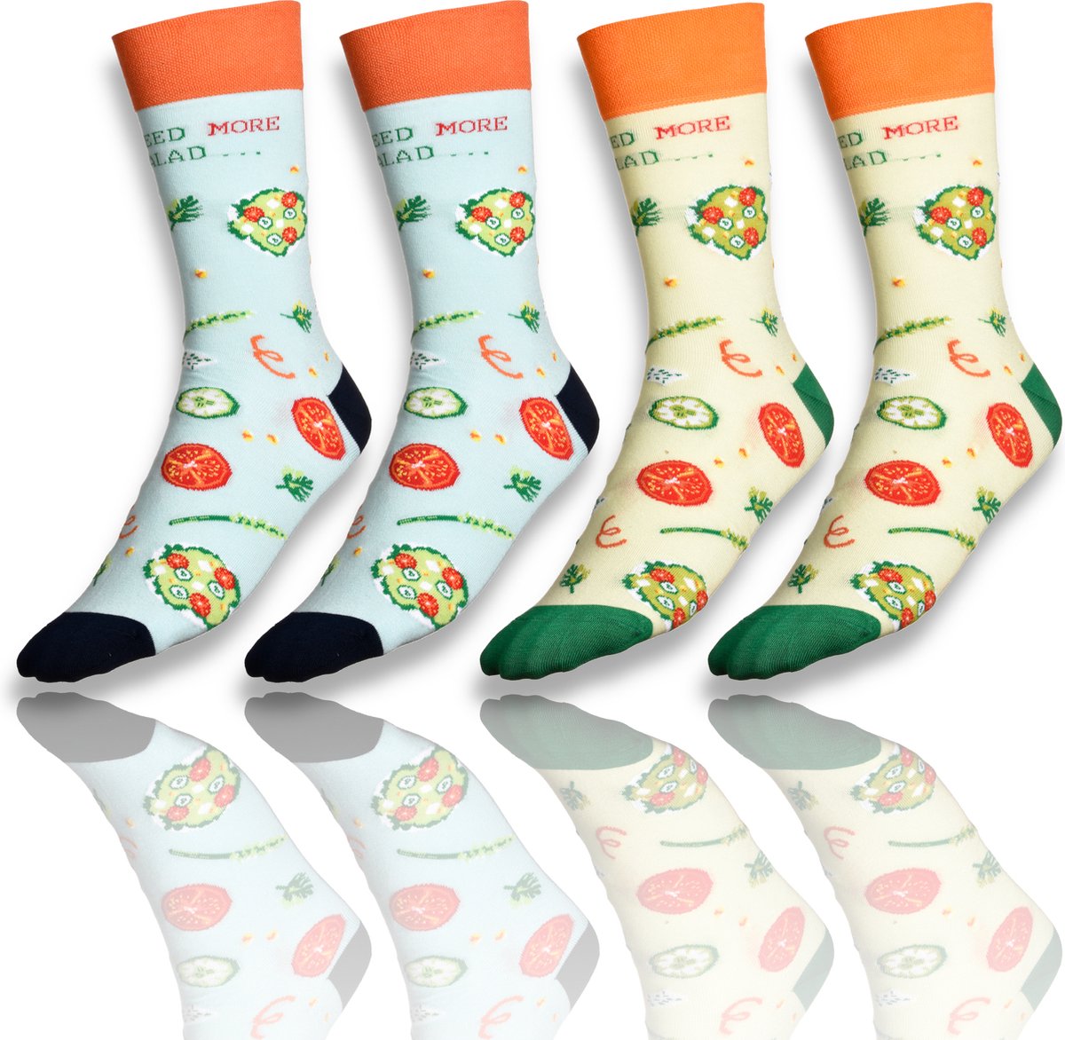 More Fashion - Dames Sokken - Maat 35 36 37 38 - 2-Pack - Leuk Print - Kleurrijk - Salad Groente - MADE IN EU