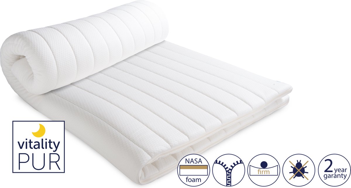 Vitality Pur - Traagschuim Topper 5cm - Eenpersoons Topdekmatras - 80x200 - incl. Gratis Hoofdkussen
