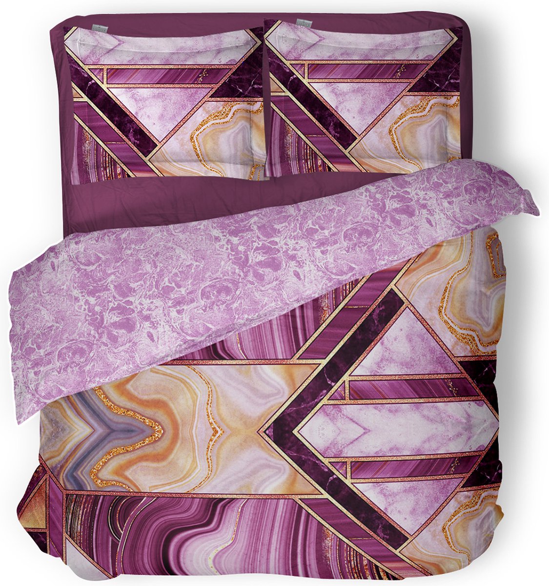 LINNICK Dekbedovertrek katoen Marble Shape - pink - 240x200/220cm - lits jumeaux