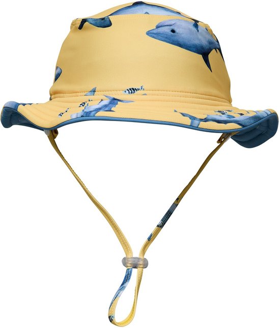 Snapper Rock - Chapeau Bob Anti-UV Enfant - Réversible - Sunrise Shark - Jaune/ Blauw - Taille S