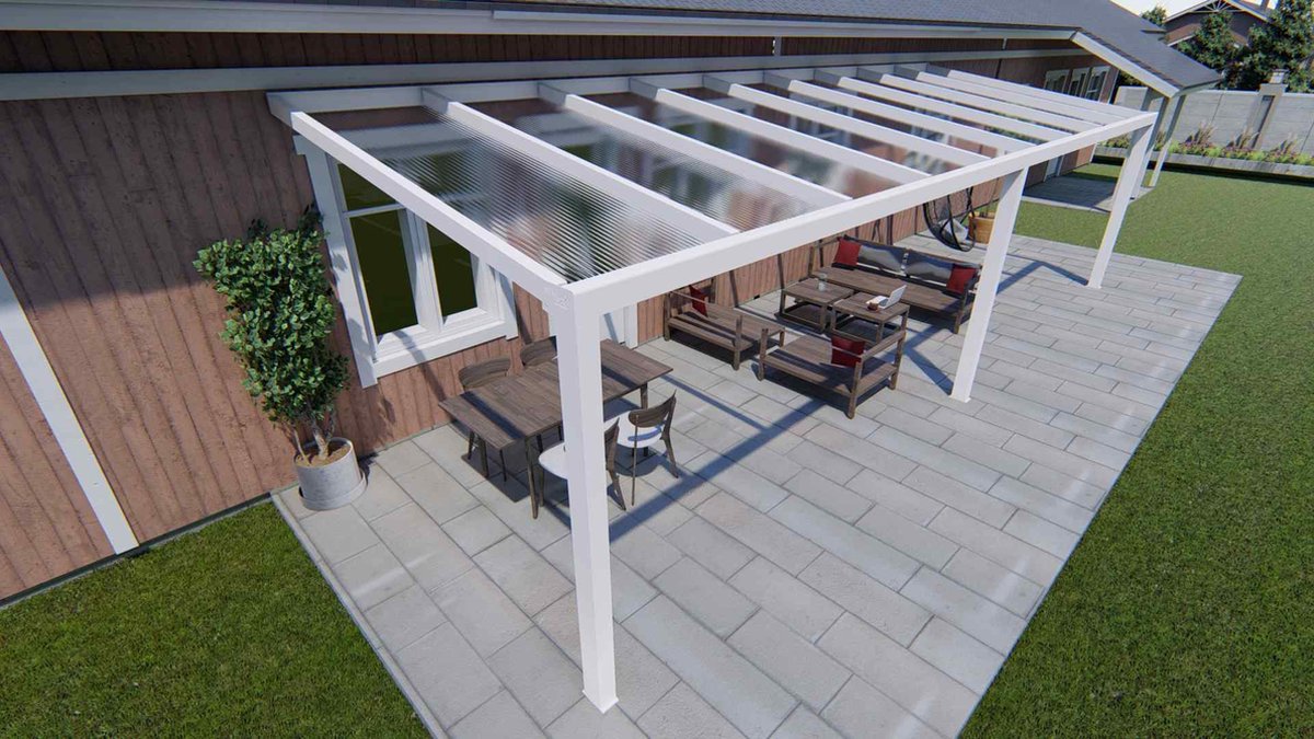 Benelux Veranda 8,30 mt x 2,80 mt – Cream – Helder Polycarbonate - inclusief montage