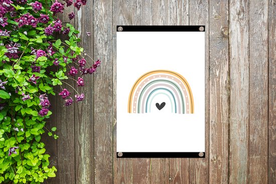 Tableau jardin Arc-en-ciel - Coeur - Pois - Pastel - Enfants - 60x80 cm - Affiche jardin - Toile jardin - Affiche extérieur