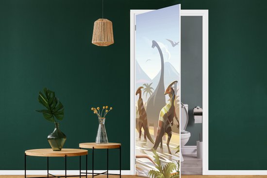 Sticker de porte dinosaures - Décoration chambre d'enfant - Dinosaurus - Paysage - Tropical - Enfants - Garçons - 90x215 cm - Décoration chambre