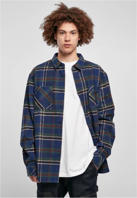 Urban Classics Checked Mountain Shirt Overhemd L Blauw Groen bol