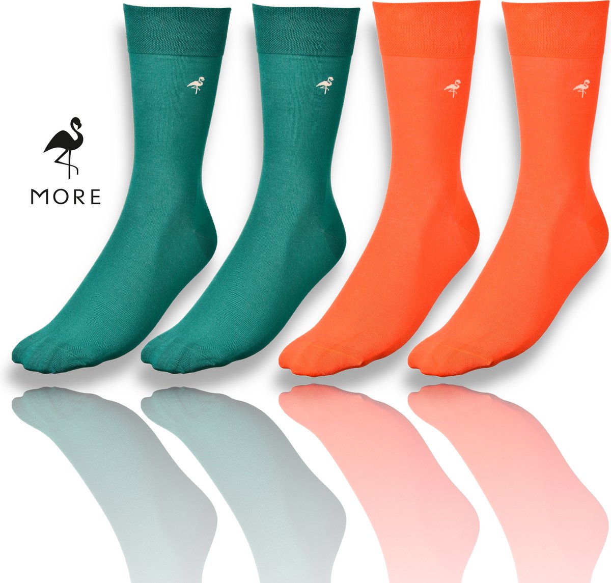 More Fashion - Heren Sokken - Maat 39 40 41 42 - 2-Pack - Oranje Groen - 74% Katoen - MADE IN EU