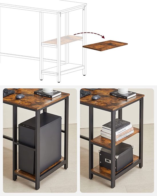 Rocket - MIRA Home - Bureau - Laptop tafel - L-vormig - Hout/Metaal - Bruin/Zwart - 138x138x75 - Merkloos