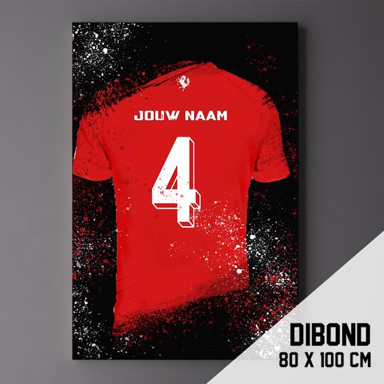 Twente - Poster - Schilderij - Voetbal Shirt Op Dibond 80 x 100 cm + ophangsysteem (gepersonaliseerd, naam + nummer)