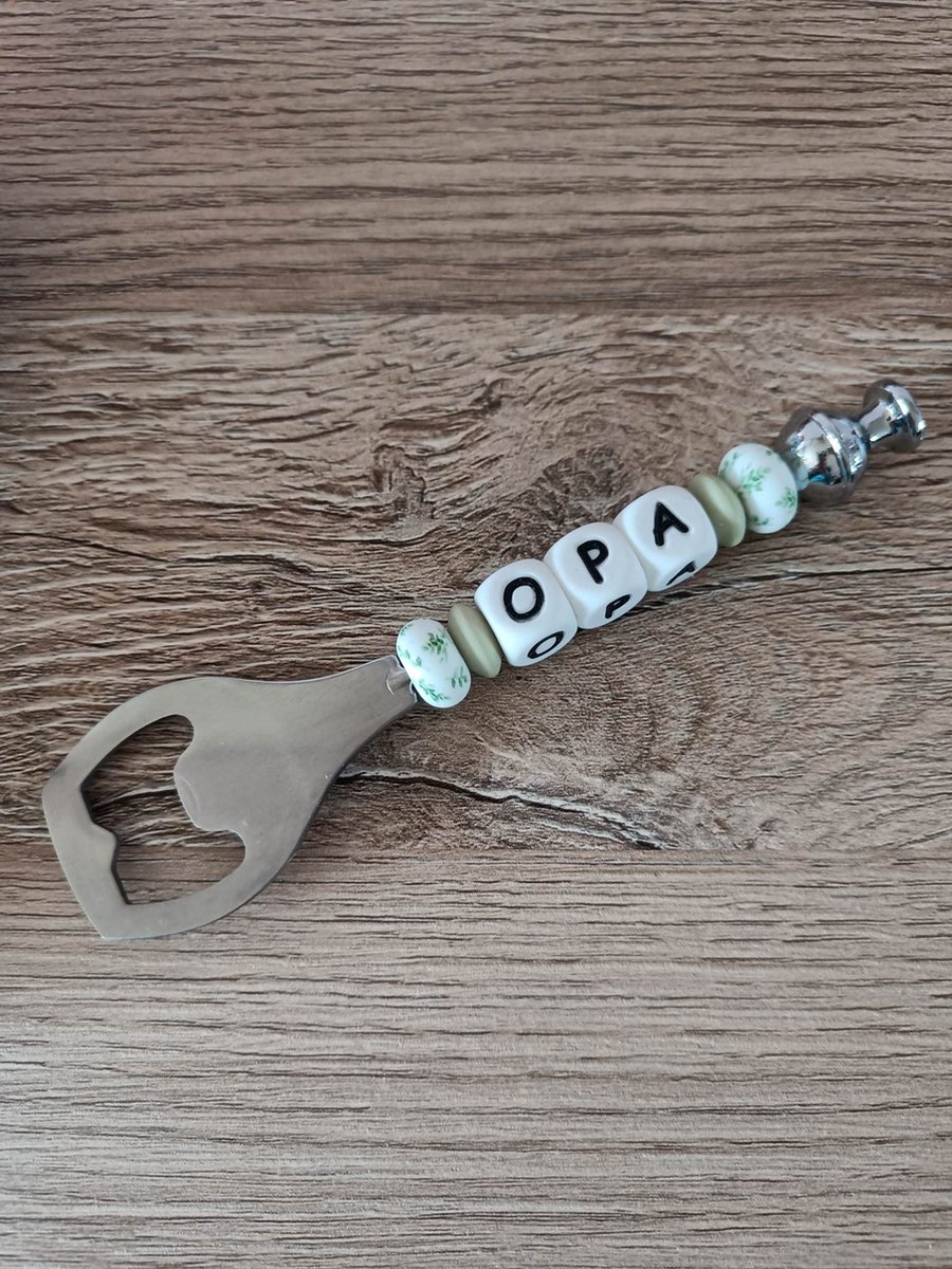 Flesopener voor Opa - Flessenopener RVS - 1 stuk - Gepersonaliseerde flesopener - Cadeau voor Opa - Flesopener met Kralen
