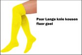Paar Lange knie kousen fluor geel 41-47 - carnaval thema feest party sokken optocht cheerleader