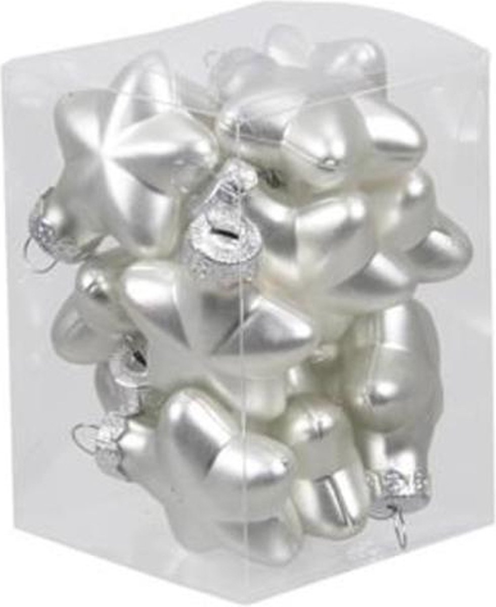 Zilver Mat Kerstballen - Cb. 12 Glass Stars Silver Mat 40 Mm