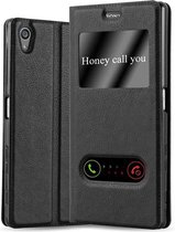 Cadorabo Hoesje geschikt voor Sony Xperia Z5 PREMIUM in KOMEET ZWART - Beschermhoes met magnetische sluiting, standfunctie en 2 kijkvensters Book Case Cover Etui