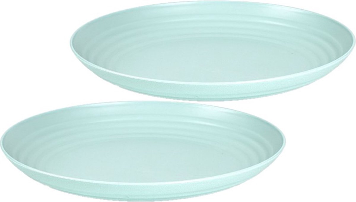 Plasticforte Rond bord/camping bord - 2x stuks - D25 cm - mintgroen - kunststof