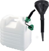 Jerrycan wit voor olie en brandstof van 20 liter met een handige grote trechter van 39 cm