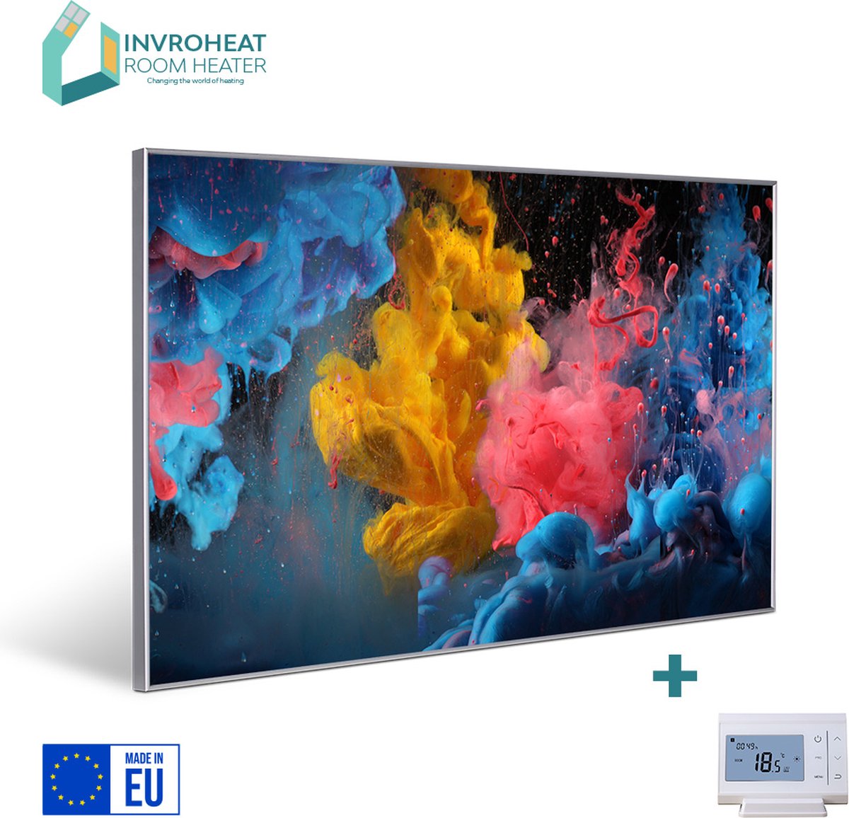 NIEUW: Invroheat infrarood verwarmingspaneel Vivid Paint - 800W - 91.5x61cm - Afbeelding verwisselbaar - met thermostaat en afstandsbediening
