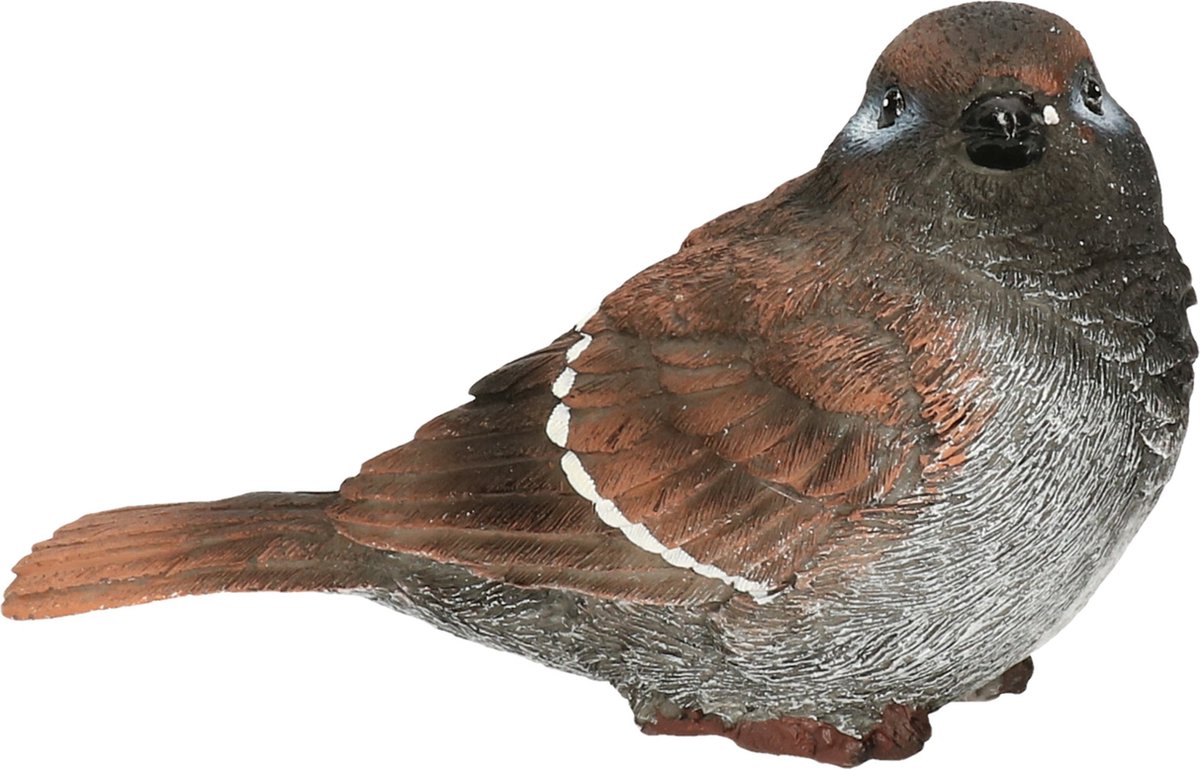 Huismus vogel beeldje - 14,5 x 6,5 x 8,5 cm - polystone - tuinvogel beeldjes - binnen/buiten