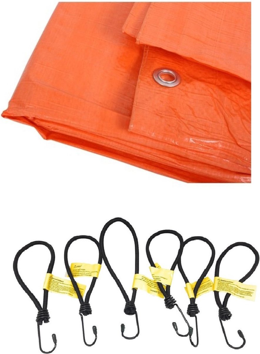 Oranje afdekzeil / dekzeil van 2 x 3 meter met 12x spanners/elastieken  haakjes | bol.com