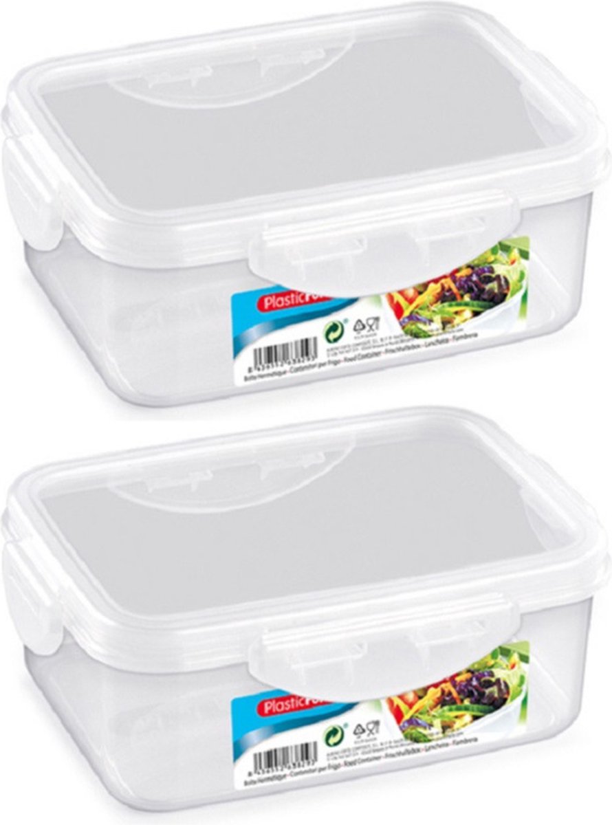 Plasticforte Vershoudbakje - 6x stuks - voor vriezer en magnetron - 2 Liter - kunststof - voedsel - 24 x 16 x 7,5 cm