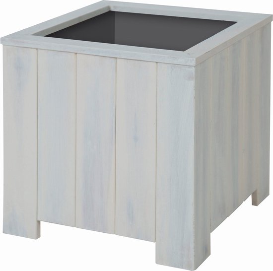 Plantenbak Vierkant Storm Acacia FSC 30x30cm Wit Duurzaam - Weerbestendig Staande Plantenbak Binnen/Buiten - Plantenbakken voor Tuin Balkon - Premium Hout Bloembak - Met afsluitbaar afwateringsgat