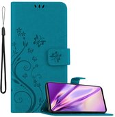 Cadorabo Hoesje geschikt voor Samsung Galaxy A51 4G / M40s in BLOEMEN BLAUW - Beschermhoes in bloemmotief met magnetische sluiting, standfunctie en kaartsleuven Book Case Cover Etui