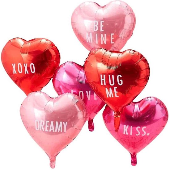 Ginger Ray Be My Valentine - hart folieballon assorti met stickers - Set-6
