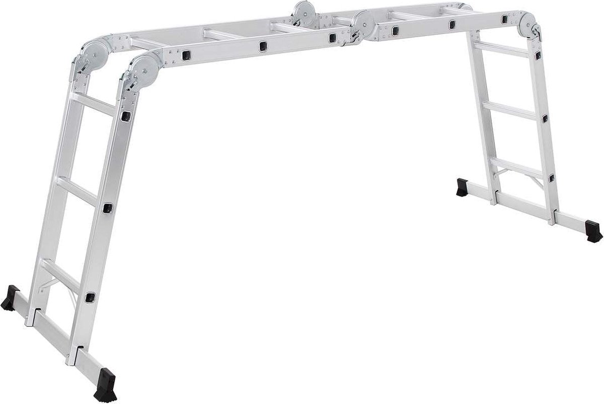 Multifunctionele Aluminium Ladder - met 2 Metalen Platen - Vouwladder - Belasting 150 kg - Zilver