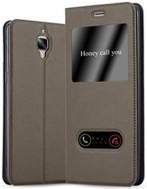 Cadorabo Hoesje voor OnePlus 3 / 3T in STEEN BRUIN - Beschermhoes met magnetische sluiting, standfunctie en 2 kijkvensters Book Case Cover Etui