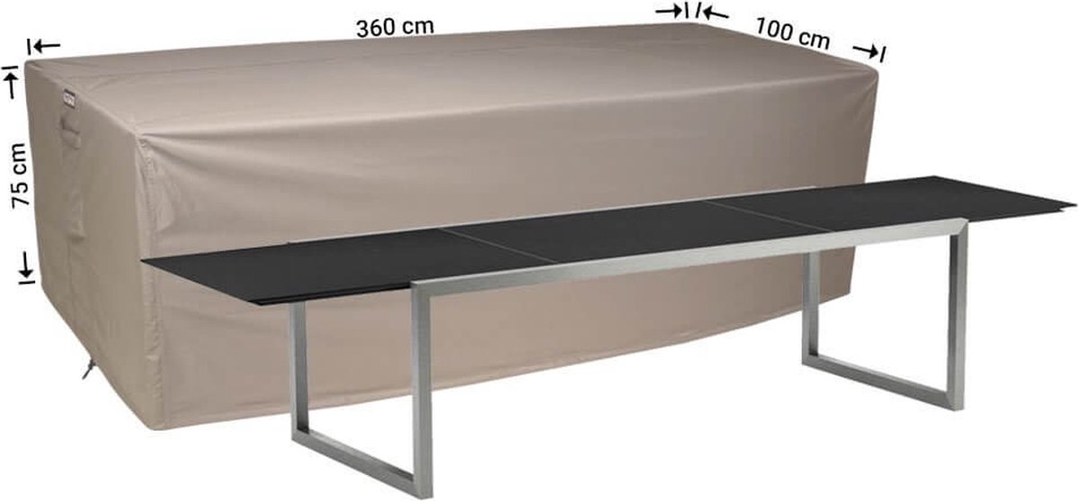 Raffles Covers Beschermhoes tuintafel - 360 x 100 H: 75 cm - RT360 - Waterdicht - Ademend - UV-bestendig - Elastisch rijgkoord - Beschermhoes tuinmeubelen Taupe