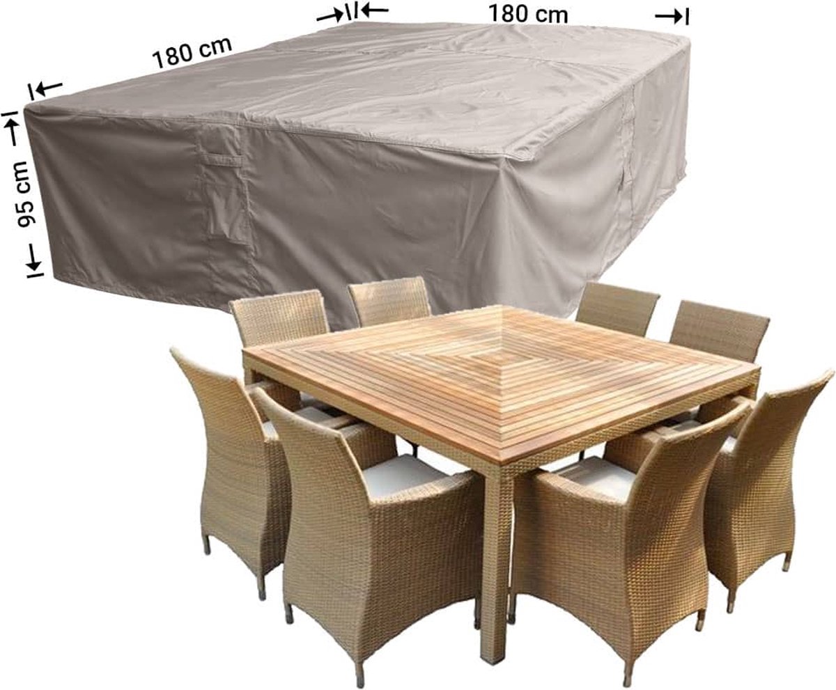Raffles Covers Tuinsethoes - 180 x 180 H: 95 cm - RDS180180 - Waterdicht - Ademend - UV-bestendig - Elastisch rijgkoord - Beschermhoes tuinmeubelen - Hoes voor tafel en stoelen