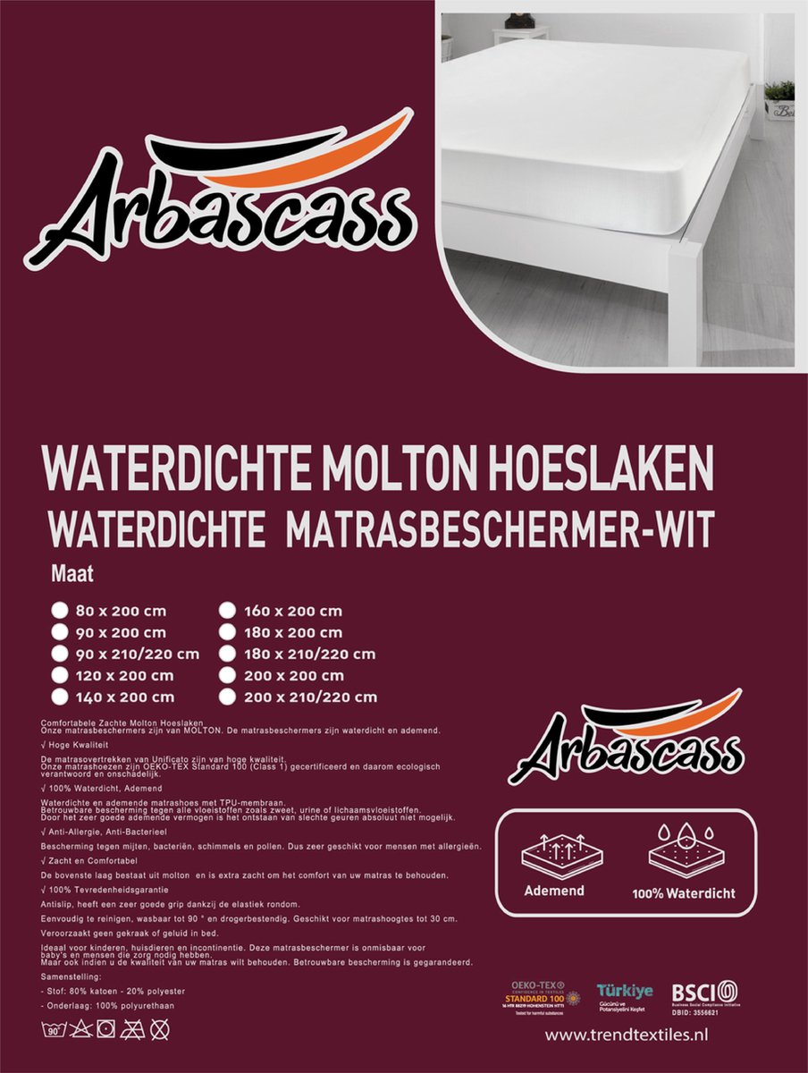 Waterdichte Molton 90x200cm - 30 dagen Proefslapen - Hoeslakenbadstof -  Antibacteriëel... | bol.com