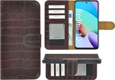 Xiaomi Redmi 10 Hoesje - Bookcase - Redmi 10 Hoesje Book Case Wallet Echt Leer Croco Bordeauxrood Cover