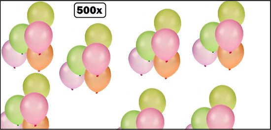 500x Ballon Neon/fluor kleuren assortie 25cm - Carnaval Ballonnen thema feest festival party fun verjaardag pastel carnaval