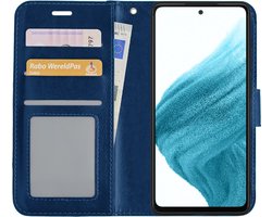 Hoesje - Met Pasjeshouder - Geschikt voor Samsung Galaxy A53 - Luxe Bookcase Portemonee - Flip Case - Kunstleer Book Case - Flipcase - Book Cover - Walletcase - Portemonneehoes - Donkerblauw