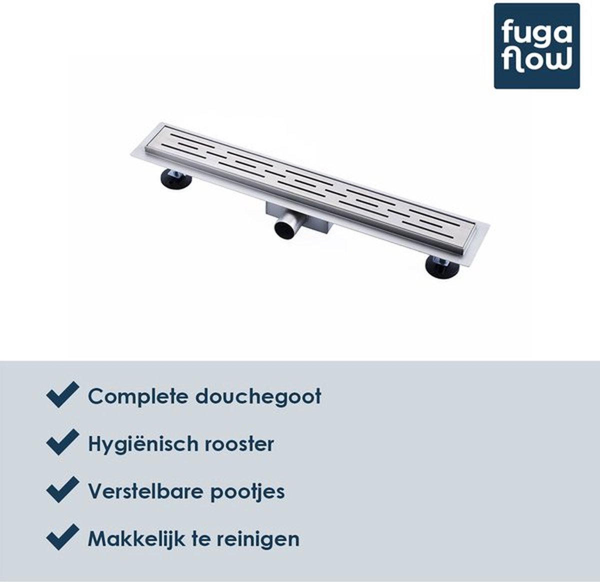 FugaFlow Anta douchegoot 80 cm Compleet Met rooster Met vloerflens