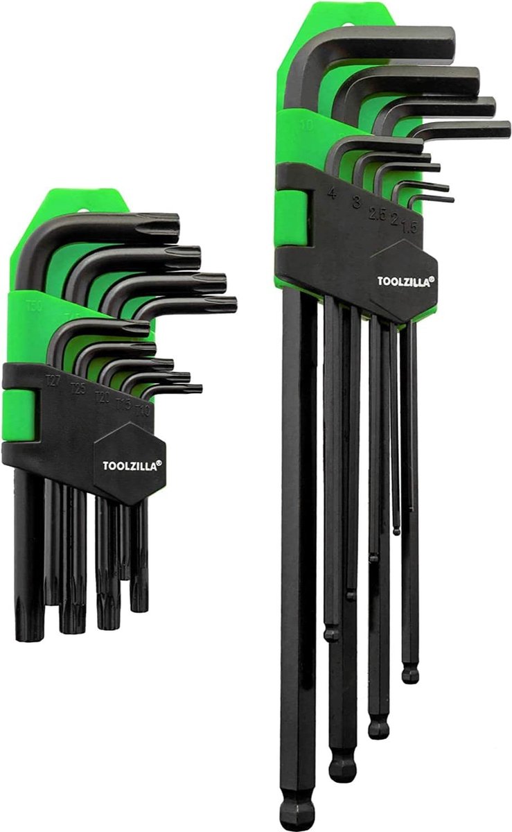 TOOLZILLA Inbussleutel & TORX-sleutelset, professionele binnenzeskant, afsluitbaar handvat, hoogwaardige roestvrijstalen inbussleutelset, van hoogwaardig chroom-vanadiumstaal, 18-delig