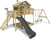 WICKEY speeltoestel klimtoestel Smart Coast met schommel & antracietkleurige glijbaan, outdoor kinderspeeltoestel met zandbak, ladder & speelaccessoires voor in de tuin