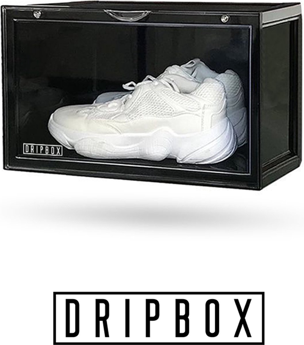 Dripbox - Sneakerbox Zwart | Sneaker Crate Zwart | Sneaker Box | Schoenenopberger | Sneakerbox | Schoenenkast | Sneaker opbergsysteem | Sneakercrate | Met magnetische sluiting | Doorzichtig | Black