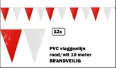 12x PVC vlaggenlijn rood-wit 10 meter BRANDVEILIG - Festival thema feest carnaval party