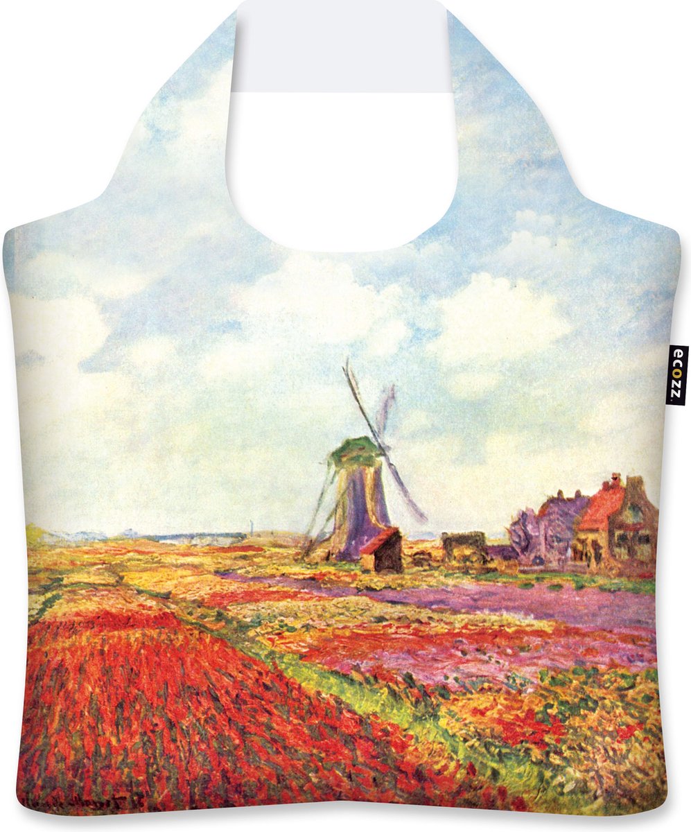 Ecozz - Claude Monet - Tulpenvelden in Holland - Tulip Fields in Holland - 100% gerecycled (rPet) – Öko-Tex - Voorzien van rits - Afsluitbaar - Opvouwbare boodschappentas - Waterresistant – Shopper - Ecovriendelijk - Duurzaam - Ecoshopper