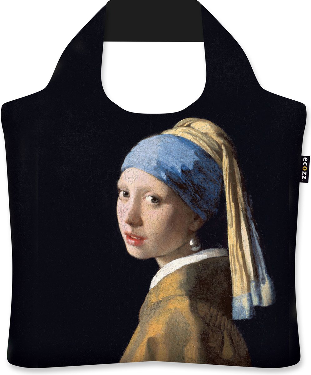 Ecozz - Johannes Vermeer - Girl with a Pearl Earring - 100% gerecycled (rPet) – Öko-Tex - Voorzien van rits - Afsluitbaar - Opvouwbare boodschappentas - Waterresistant – Shopper - Ecovriendelijk - Duurzaam - Ecoshopper