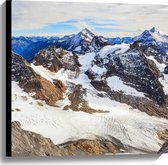 Canvas - Laag Sneeuw op Berglandschap - 60x60 cm Foto op Canvas Schilderij (Wanddecoratie op Canvas)