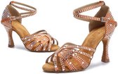 Masey® Chaussures de Danse Latin Femme taille 39 - Salsa Bachata Kizomba - Talons de Danse 8cm - Bronze