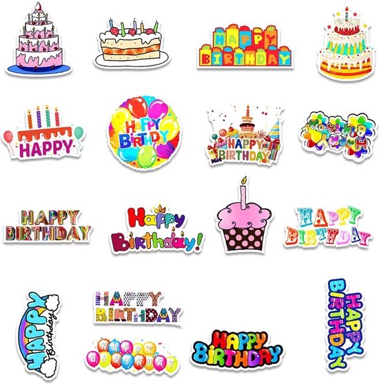 Verjaardag Stickers 50 Stuks | Birthday Stickers | Happy Birthday | Teksten | Feest | Scrapbook |Laptop Stickers | Stickers Kinderen | Stickers Volwassenen | Stickervellen | Plakstickers | Koffer Stickers | Stickers Bullet Journal | Planner Stickers - Merkloos