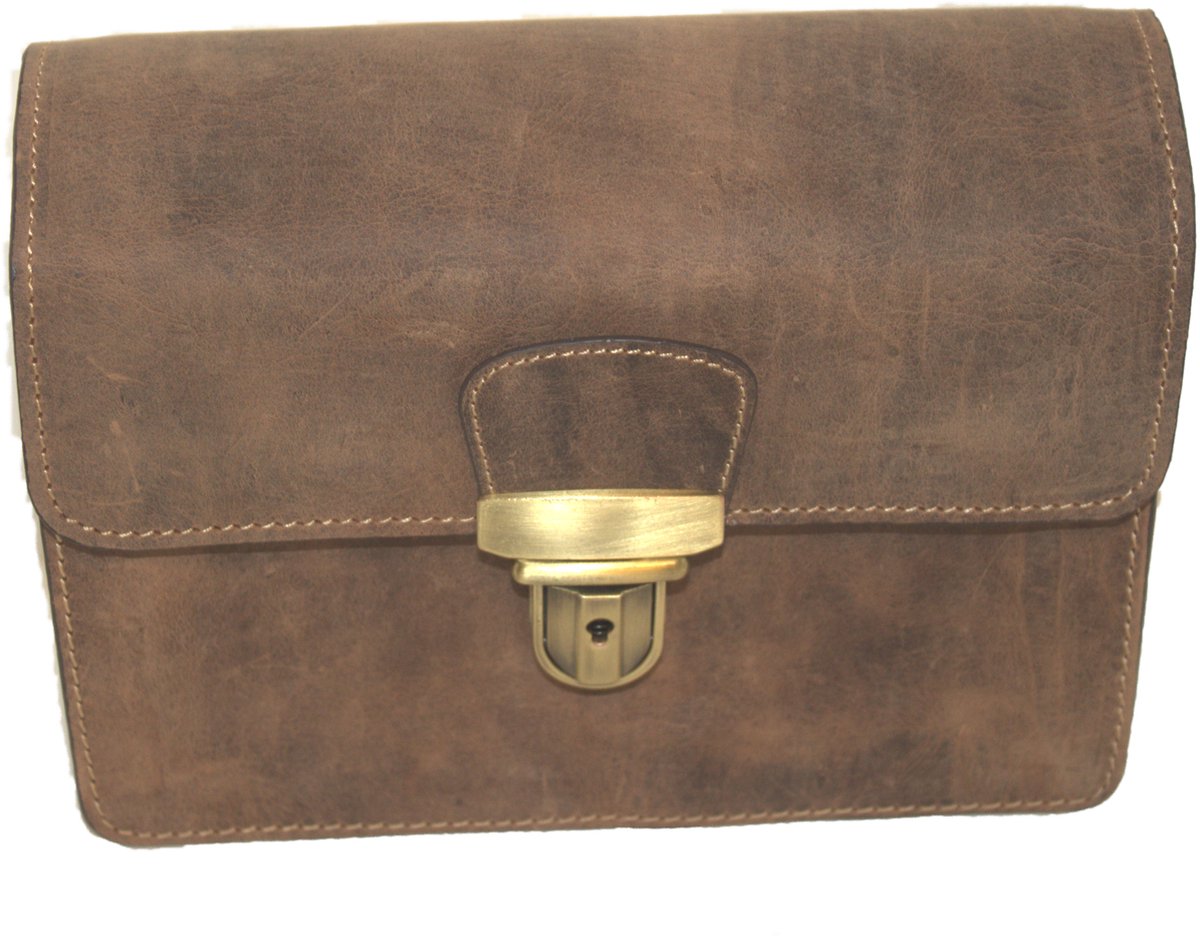 Oi Hunter bruine lederen Riem tas groot XXL / zeer ruim tasje voor op buik of heup met slotsluiting / veilige tas te bevestigen aan riem / koopmanstas voor contant geld / bruin leer / 455H