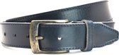 Leren Riem Heren Rondgestikt | 4 cm breed | Riemmaat: 95cm (totale lengte: 110cm) | 100% echt leer | Kleur: blauw | Nikkelvrije gesp