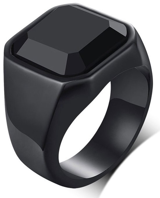 Zegelring Heren met Zwarte Steen - Ring Ringen Mannen - Cadeau voor Man - Mannen Cadeautjes