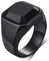 Zegelring Heren Zwart met Zwarte Steen - 17-23mm - Ringen Mannen - Heren Ring Heren - Cadeau voor Man