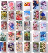 30 cartes de voeux de luxe - Fleurs de félicitations - 12x17cm - Cartes d'anniversaire pliées avec enveloppes