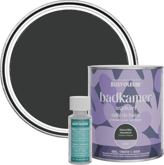 Rust-Oleum Zwart Badkamer Tegelverf Matt - Natuurlijke Houtskool 750ml
